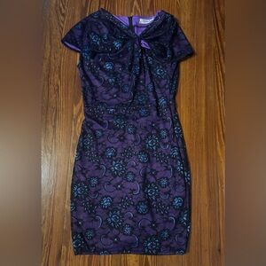 Woman Purple, Black and Blue Lace Elegant Rose Collar Dress